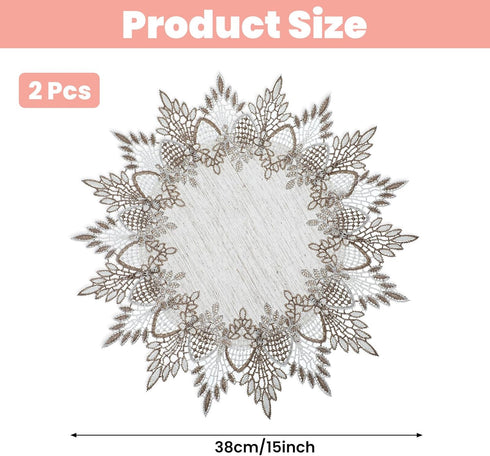 SynHHergyx 2 15 Inch Natural Linen Doilies, Pcs Round Lace Doilies for Tables Neutral Earth Tones Beige Table Topper