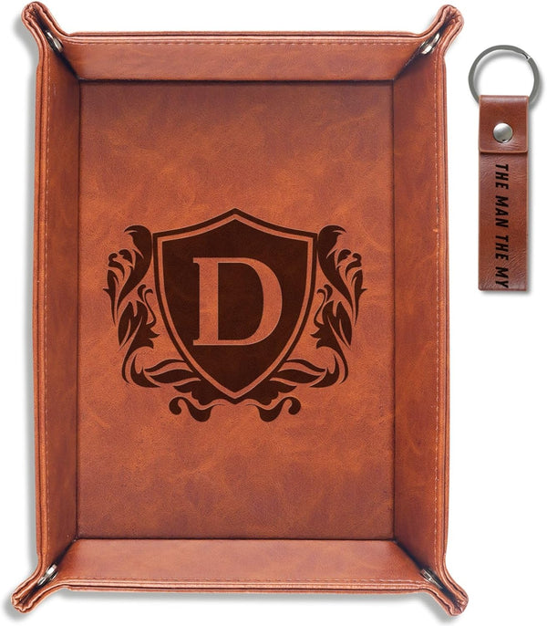 INNObeta Initial Valet Tray, Desktop Storage Organizer, Monogrammed PU Leather Bedside Tray for Key Coin Holder,