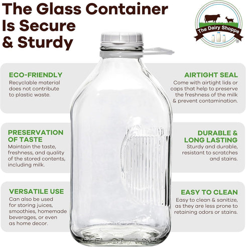 The Dairy Shoppe Heavy Glass Milk Bottle - Jug with Lid and Silicone Pour Spout - Clear Milk Container for Fridge (64