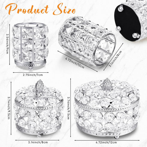 Tioncy 5 Pieces Crystal Makeup Decorative Vanity Tray Set - Mirrored Perfume Holder for Dresser, Jewelry Organizer