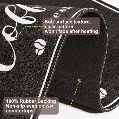 Coffee Mat, Absorbent Dish Drying Mat for Kitchen Counter, Fashionable Coffee Bar Accessories, 12"x 20" Black