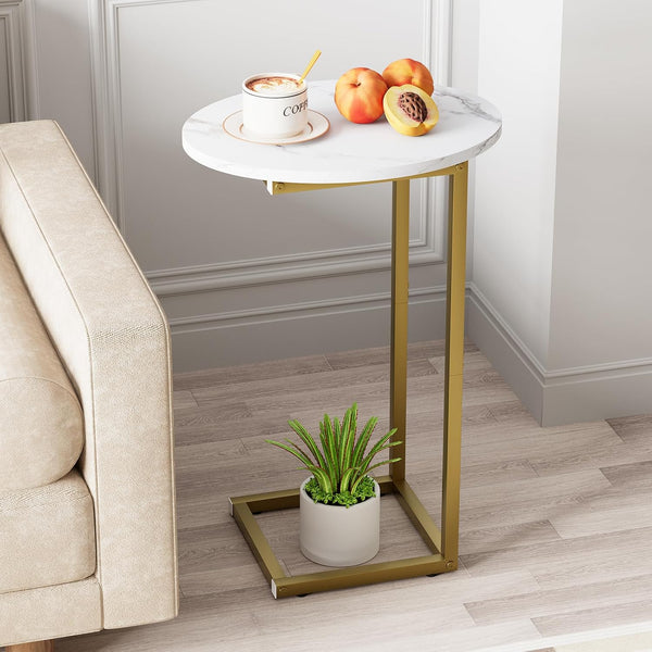 Katrawu C Shaped End Table, Oval Couch Side Tables for Living Room, Sofa