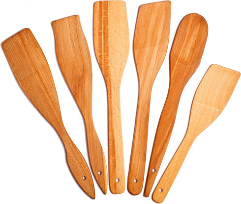 6 Wooden Spoons for Cooking, 100% Natural Nonstick Beechwood Utensils Set
