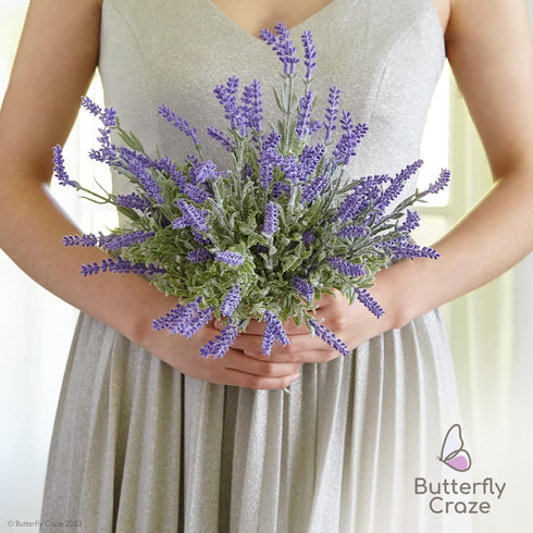 Butterfly Craze Lifelike Artificial Lavender Plants - 8-Piece Bundle for Crafting, Home Decor, Weddings