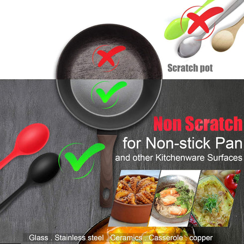 Patelai 4 Pieces Small Multicolored Silicone Spoons - Nonstick Kitchen Spoon for Cooking, Baking, Mixing