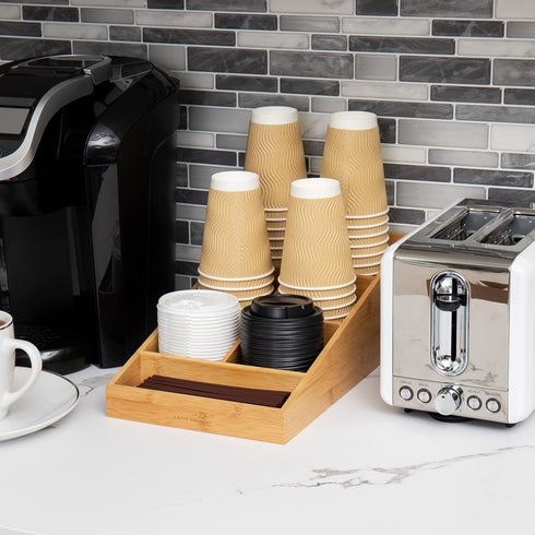 Mind Reader Cup and Condiment Station, Countertop Organizer, Coffee Bar, Rayon from Bamboo, Brown