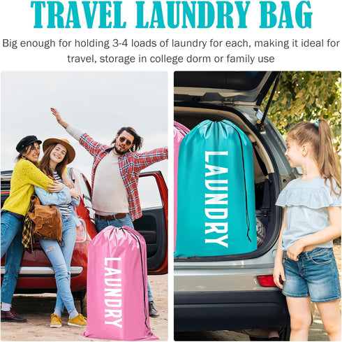 Fiodrimy 2 Pack XL Travel Laundry Bag, Machine Washable Dirty Clothes Organizer (Pink+Blue, 24" x 36")