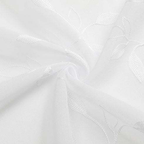 Tollpiz White Leaf Sheer Tier Curtain, 30 x 36 inches, Set of 2 Panels, Embroidered Voile Kitchen Bathroom Treatment