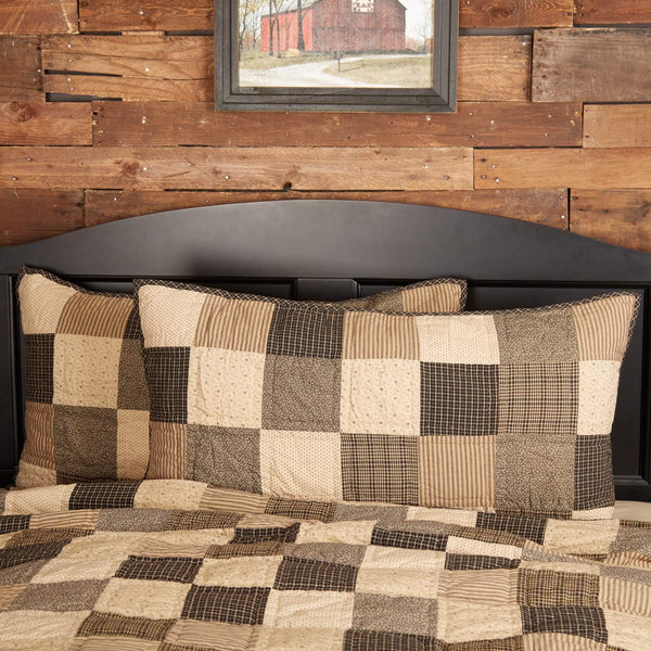 VHC Brands Kettle Grove King Sham, 21x37, Primitive Country Patchwork Design in Black and Creme