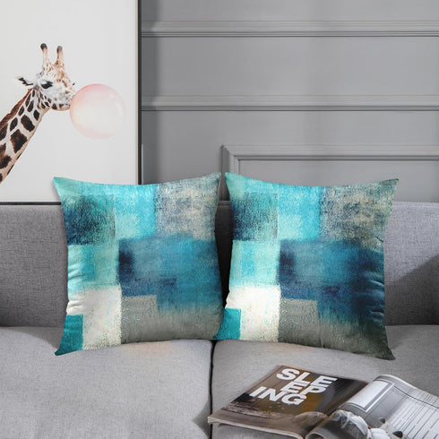 Emvency Set of 2 Teal Throw Pillow Covers, 18x18 Inches Modern Abstract Painting Turquoise White Gray Home Decor