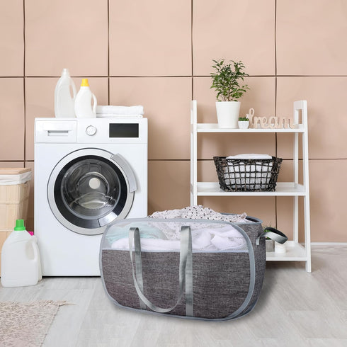 Pop-Up Laundry Basket with Durable Handles, Collapsible Mesh Laundry Hamper, Cationic Gray