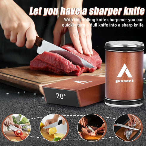 Rolling Knife Sharpener Tool, Gusneck Professional Knife Sharpener for Kitchen Knives, Magnetic Angles Support