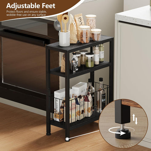 HET007BK1 Heybly Small Narrow Side Table for Small Space, Thin Bedside Table with Storage Basket, Skinny End Table