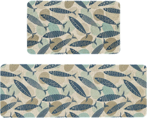 Mloabuc Yellow Fish Decorative Kitchen Mats Set of 2, Anti Fatigue Waterproof