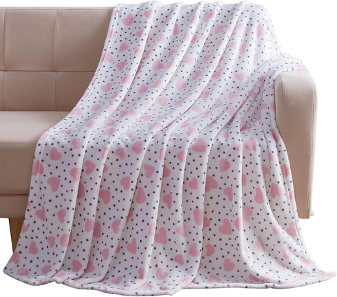 Valentine Soft Throw Blanket: Confetti Heart Fun, Pink Black White, Accent for Couch Sofa Chair Bed or Dorm (Confetti