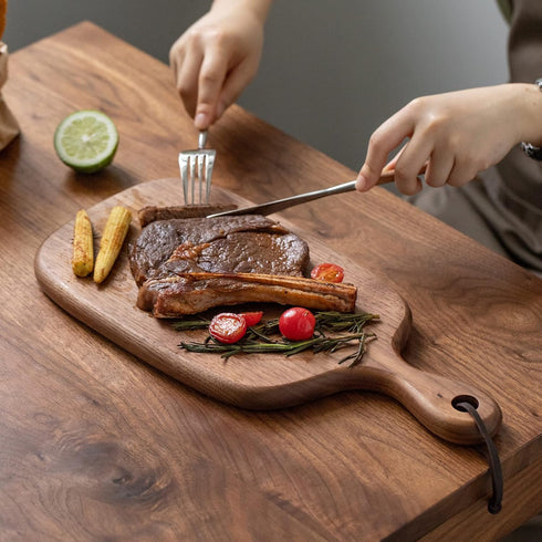 Hole(15.2x7.3 Inches) Muso Wood Small Cutting Board with Handle, Walnut Wooden Chopping Boards for Bread, Vegetables