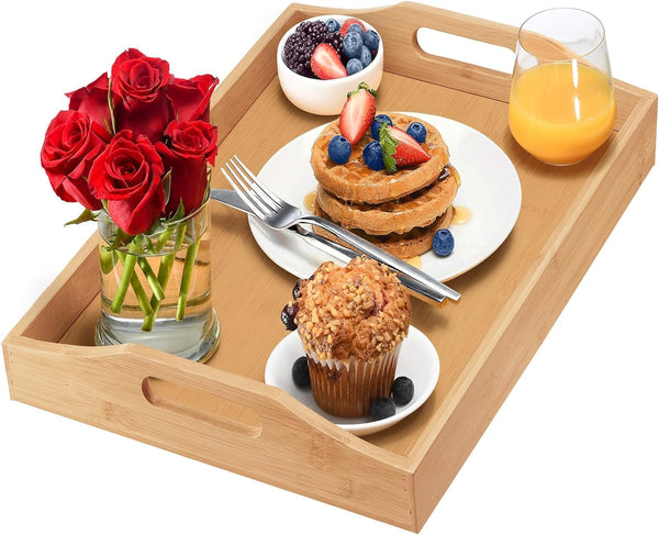 Tray with Large Handles - Bamboo Ottoman Tray, Great for Coffee Table,