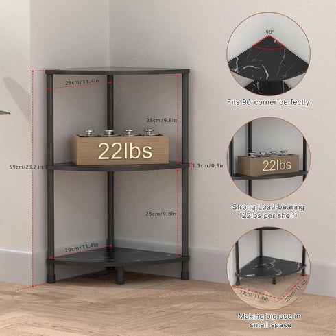 3 23.2" Book Small Corner Shelf, Tier Corner Bookshelf Display for Living Room Decor, Standing Shelf Bookcase