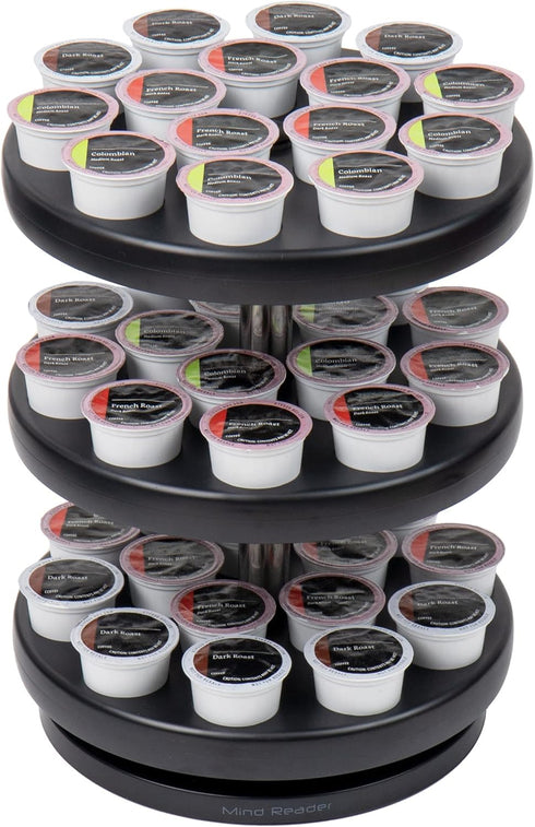 Mind Reader Single Serve Coffee Pod Carousel - 45 Pod Capacity, Countertop Organizer, 9.5" L x 9.5" W x 11.75" H (Black)