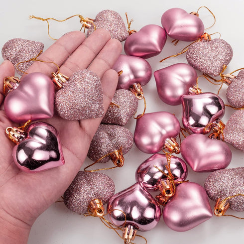 GuassLee Valentines Day Decorations, 36pcs Rose Gold Heart Shaped Baubles for Valentine's Day Wedding Anniversary