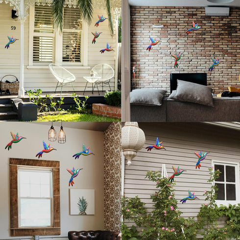 WHBIMGOOO 3D Metal Hummingbird Wall Decor - Outdoor Fence Decorations for Garden, Patio, Living Room (4 Pack)