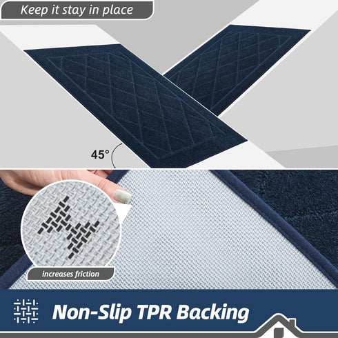 BEQHAUSE Dirt Trapper Door Mat 20" x 32", Non-Slip Machine Washable Entryway Rug, Navy Blue