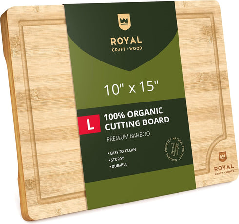 ROYAL CRAFT WOOD Bamboo Cutting Board with Juice Groove, Heavy Duty Kitchen Chopping Board for Meat, Cheese, Vegetables