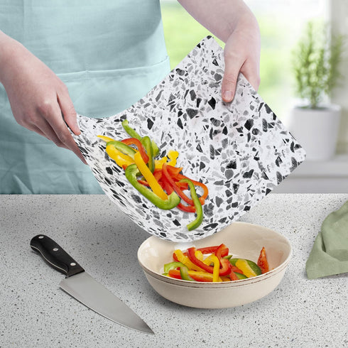 Cut N' Funnel Terrazzo Designer Flexible Plastic Cutting Board Mat, 15" x 11.5", Made in the USA, Easy to Clean