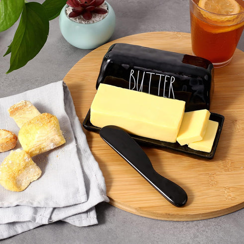 Countertop TP Butter Dish with Lid, Melamine Butter Holder for with Knife, Butter Keeper Container with Cover