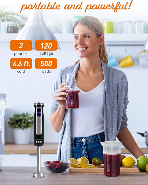 COMMERCIAL CHEF Immersion Blender, Multi-Purpose Hand Blender with Stainless Steel Blade, Handheld Mixer with 8 Speed