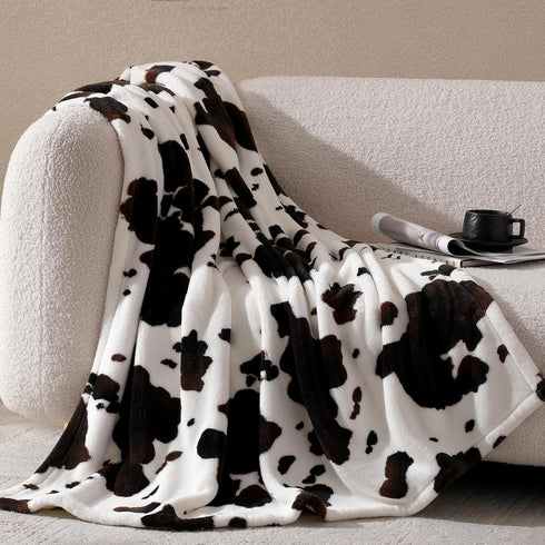 Cozy 108"*90" Bliss Cow Print Throw Blanket for Bed - Super Fuzzy Thick Soft Warm Fleece Blankets for Couch & Room