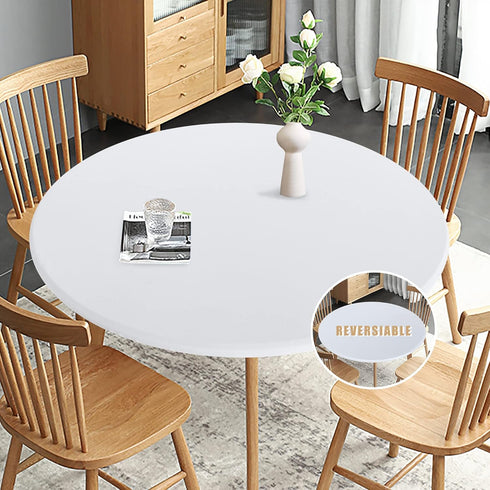 Obstal Fitted Round Table Cloth, Reversible Waterproof Stain Resistant Table Cover for Round Tables