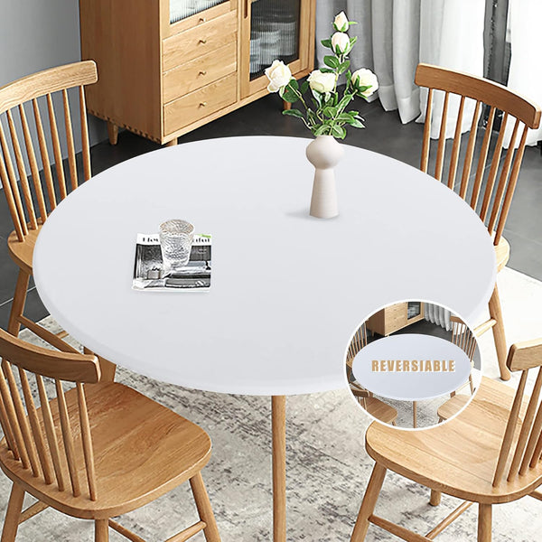 Obstal Fitted Round Table Cloth, Reversible Waterproof Stain Resistant Table Cover for Round Tables