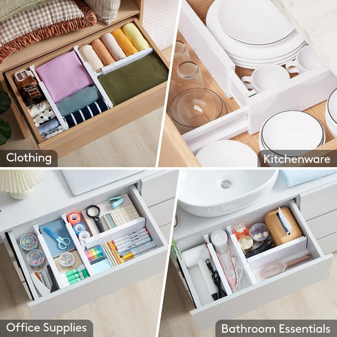 Lifewit 4 Pack Drawer Dividers - Plastic 4" High Adjustable Organizers for Clothes - Expandable Storage