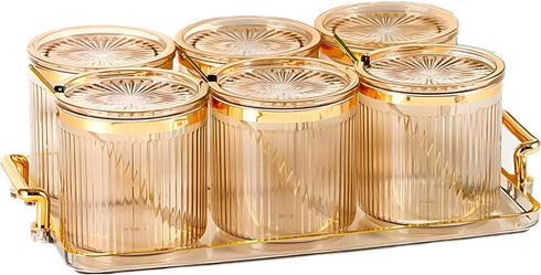 Acrylic Condiment Spice Jars,Condiment Spice Box With Lids and Spoons and Tray,Clear
