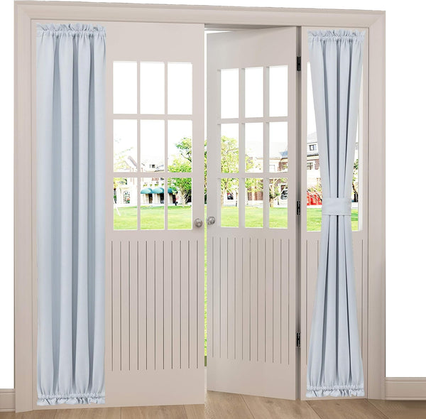 Aquazolax Rod Pocket French Door Curtain Drapes, 25x72-Inch Blackout Panel, Greyish White