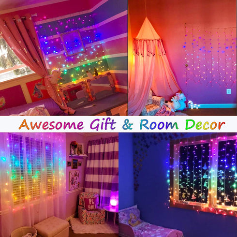 CoziTech Rainbow Fairy String Curtain Lights with Remote, Twinkle LED Ombre Light Curtain for Girls Room, Kid's