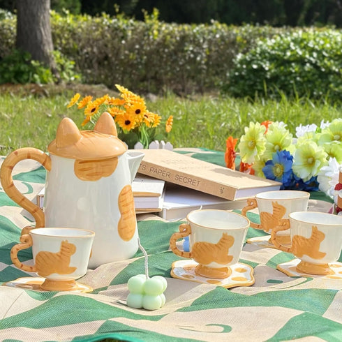CSZPJLALA Set,Cute Set 4,Perfect Sets 4) Ceramic Cat Tea Cat Paw Tea Mugs And Saucers Of Cat Themed Gifts,Lovely Cat