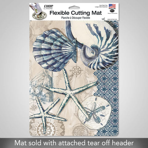 Cut N' Funnel Tide Pool Shells Designer Flexible Plastic Cutting Board Mat, 15" x 11.5", Easy to Clean, Made in the USA