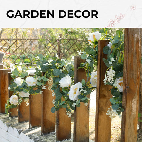 Der Rose 4 Pcs 13Ft Artificial Eucalyptus Flower Garland with Fake Silk Rose and Greenery for Decor