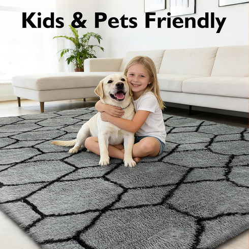 6x9 Fluffy Area Rugs for Living Room,Shag Area Rug for Bedroom,Geometric Soft Fuzzy Rug Non-Shedding Indoor Plush