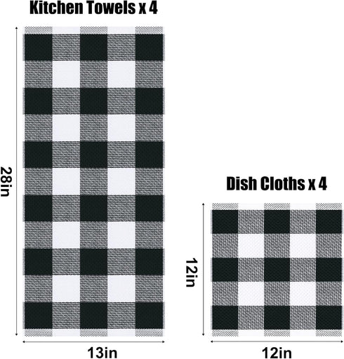 Set, 12" 12" 13" 28", Set 8 homing Buffalo Plaid Kitchen Towels and Dishcloths x and x of Bulk Cotton Waffle Weave Dish