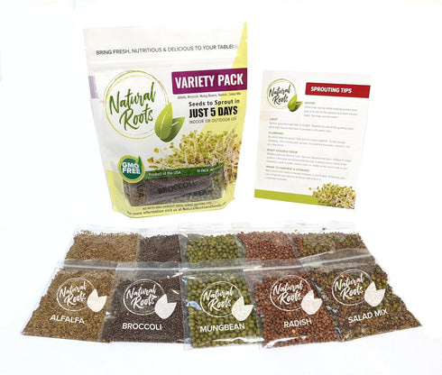 Variety Pack Sprouting Seeds Broccoli, Alfalfa, Radish, Mung beans & Salad Mix