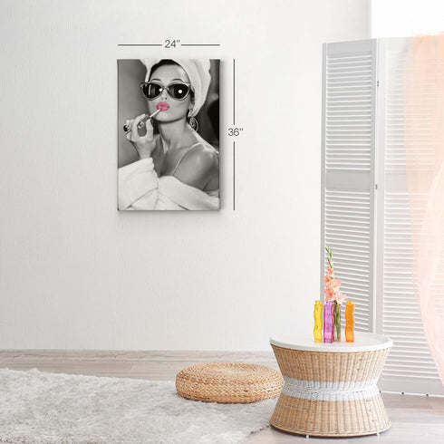 Audrey Hepburn Wall Art Makeup Pink Lipstick Canvas Print, Iconic Pop Art Home Decor, 12x8