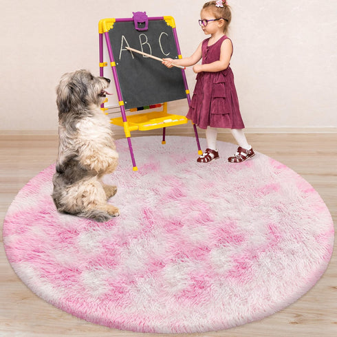 5 ft Pink Fluffy Round Rugs for Girls Bedroom,Plush Circle Area Rugs for Living Room Cute Shaggy Circular Carpet Furry