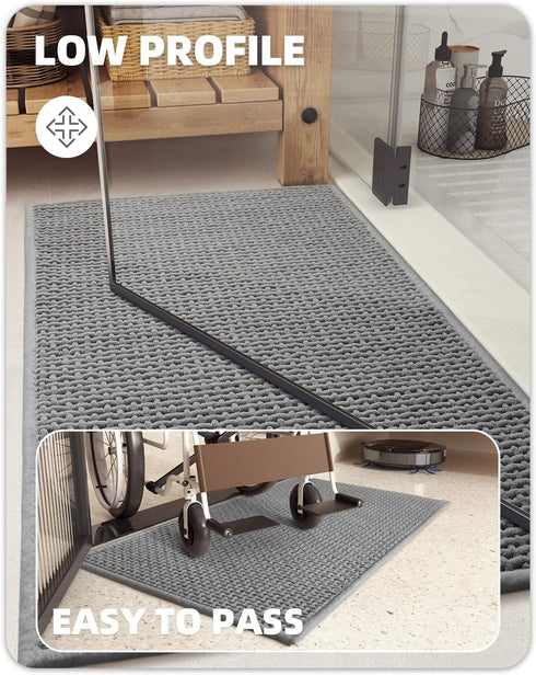 Color&Geometry Chenille Rubber Backed Gray Bathroom Rugs, Non-Slip, Absorbent, Quick Dry, Washable - 16"x24" Small Bath