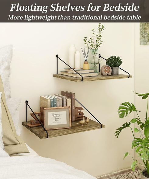 Afuly 12 Inch Deep Floating Shelves for Wall - Rustic Farmhouse Wall Mounted Hanging Shelf, Set of 2