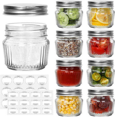 Cehomi Small Glass Mason Jars with Lids - 4 oz Vintage Canning