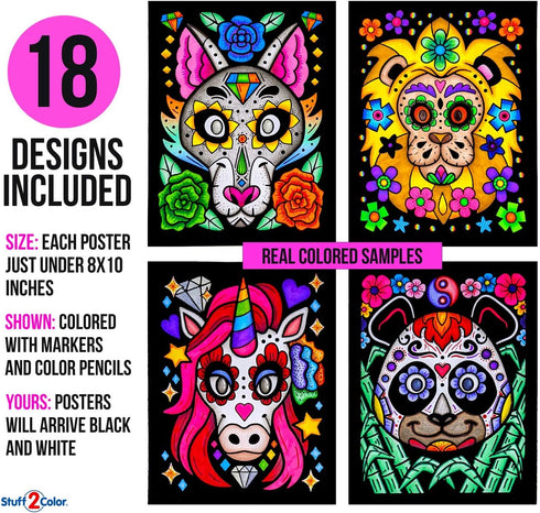 Stuff2Color Super Pack of 18 Fuzzy Velvet Coloring Posters (Animal Smiles) - Arts & Crafts for Kids and Group Activities