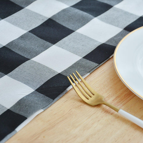 Black & White Buffalo Check Table Runner, Cotton Blended, 12" x 48", Farmhouse Style for Gatherings